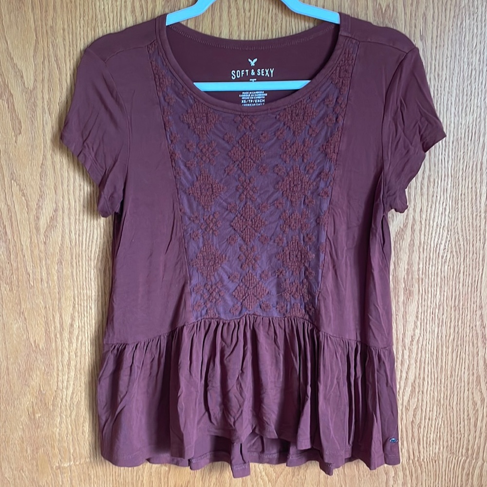 Orangish Brown Flowy American Eagle Top